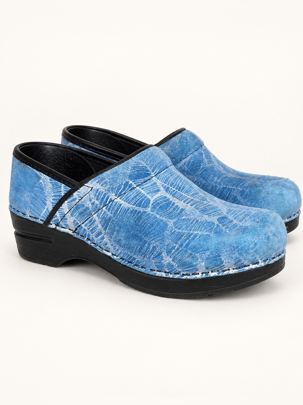 Sanita Danish Clogs EU 38 US 7. Blue Floral Suede Leather Comfort Shoes